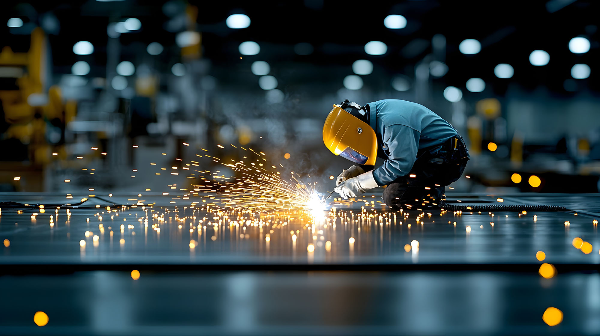 Skilled welder intently focused on metalwork task in the industr