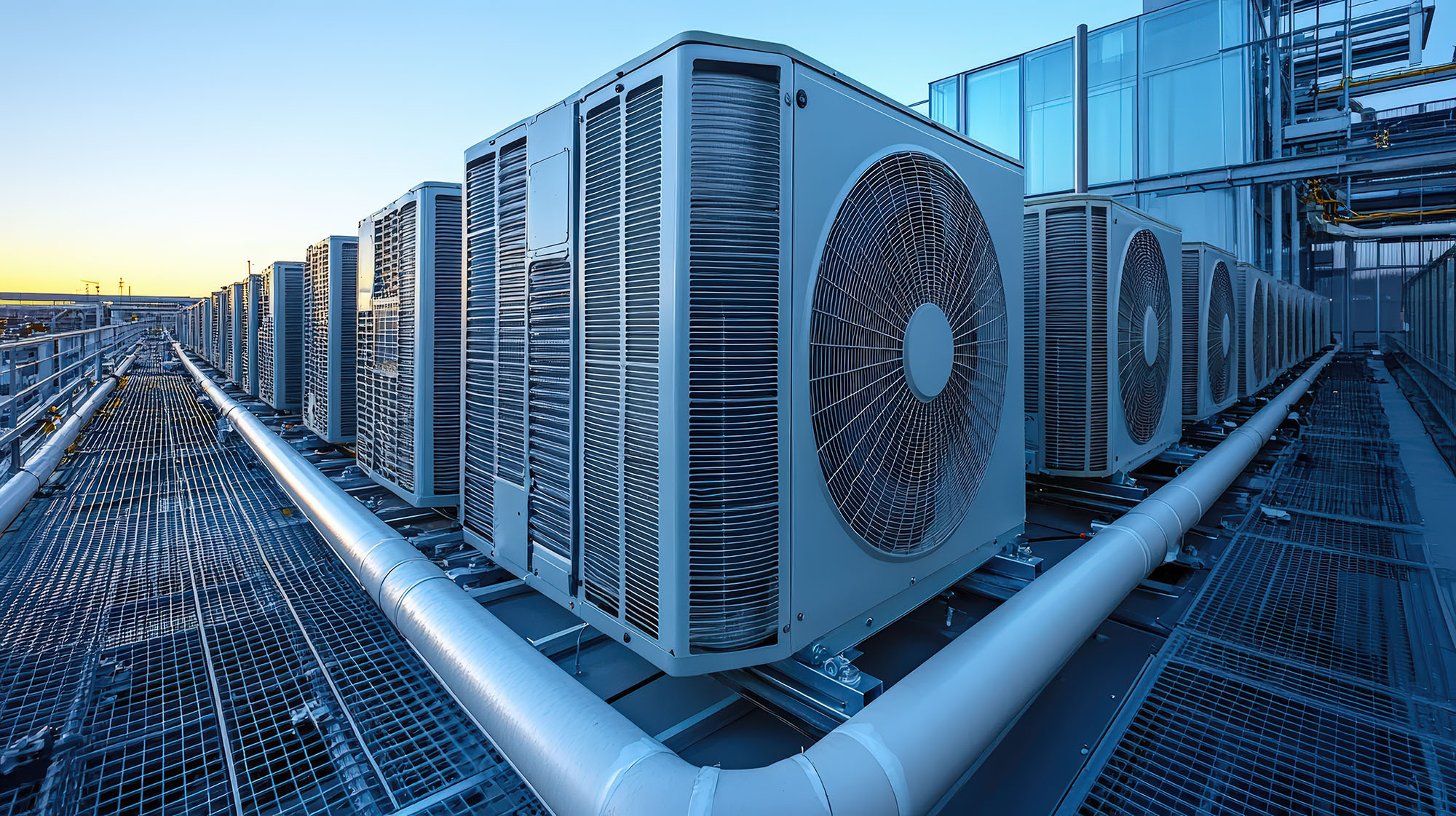 White large industrial air conditioning system on the roof of a